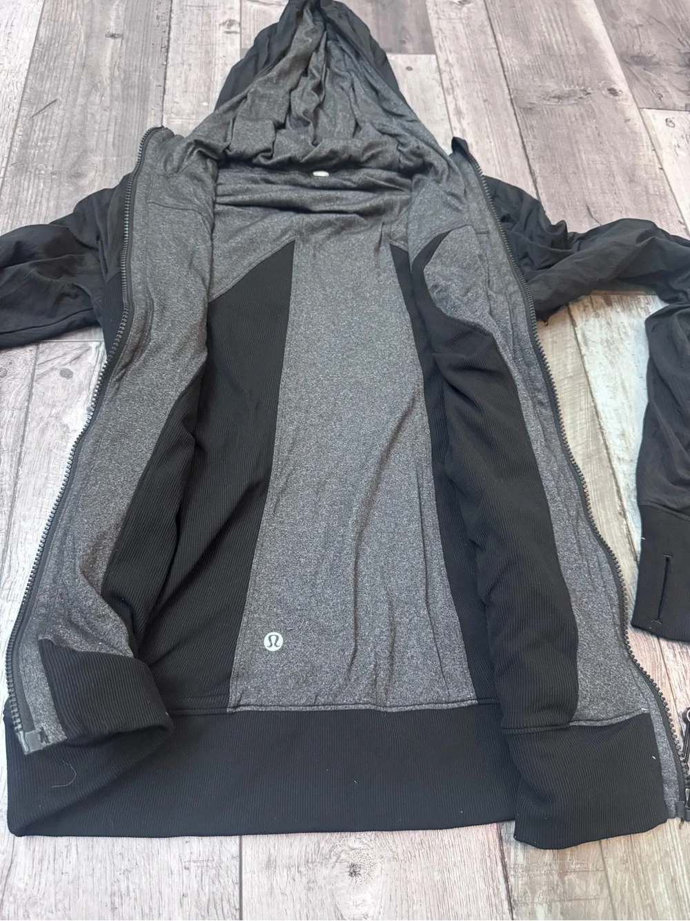 Lululemon Dance Studio Jacket Black Grey Reversible Hoodie Zip Up